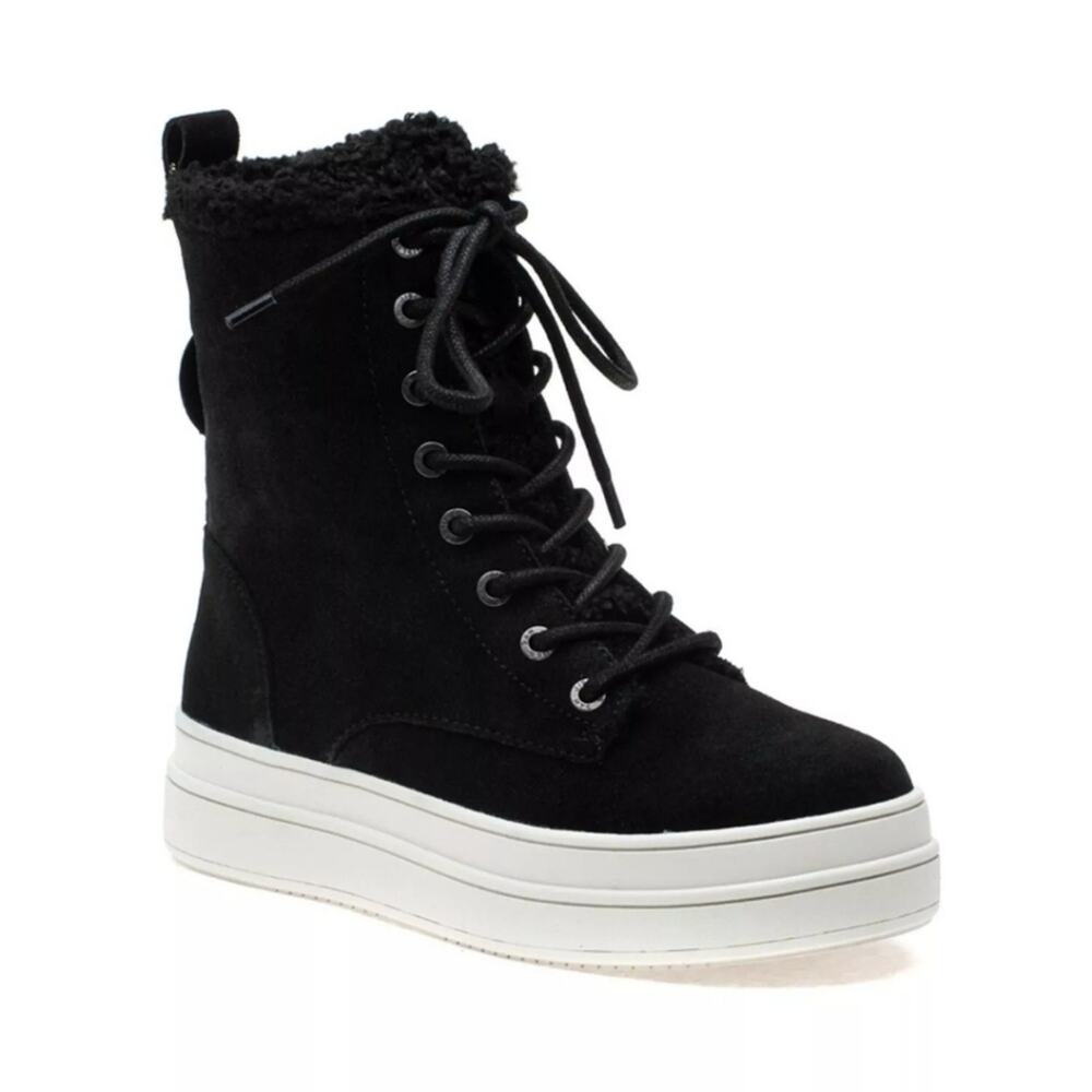 J Slides Torrie Waterproof Suede Platform Boot Women's Size 6 Black Fur Lined